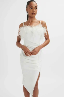 Jessica Feather Bandeau Pleated Midi Dress In White<Lavish Alice Store