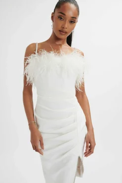 Jessica Feather Bandeau Pleated Midi Dress In White<Lavish Alice Store