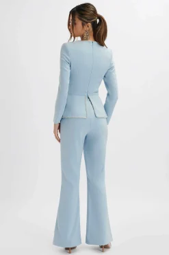Jessie Diamante Trim Tailored Jumpsuit In Pastel Blue<Lavish Alice Best Sale