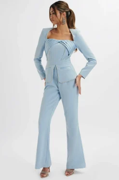 Jessie Diamante Trim Tailored Jumpsuit In Pastel Blue<Lavish Alice Best Sale