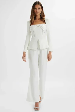 Jessie Diamante Trim Tailored Jumpsuit In White<Lavish Alice Best
