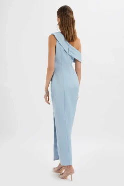 Joanna Bonded Satin Pleated Maxi Dress In Dusty Blue<Lavish Alice Discount