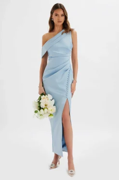 Joanna Bonded Satin Pleated Maxi Dress In Dusty Blue<Lavish Alice Discount