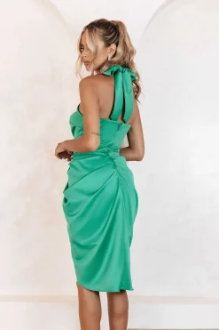 Josephine Satin Knot Front Halter Midi Dress In Green<Lavish Alice Hot