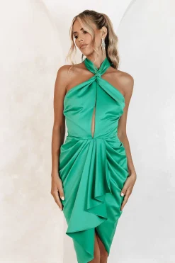 Josephine Satin Knot Front Halter Midi Dress In Green<Lavish Alice Hot