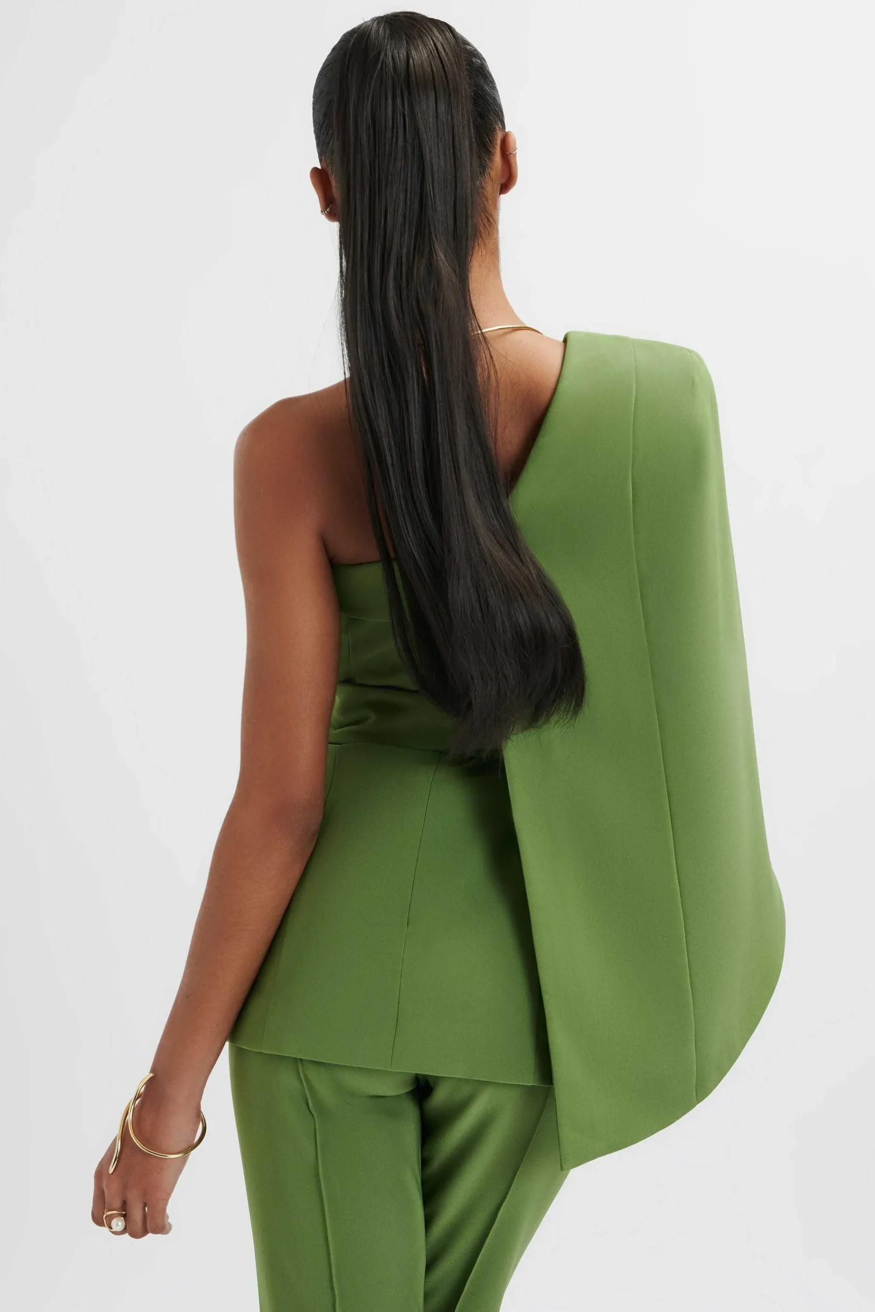 Juno Obi Belted Asymmetric Cape Blazer In Green<Lavish Alice Store
