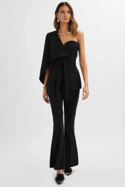 Juno Obi Belted Asymmetric Cape Blazer In Black<Lavish Alice Shop
