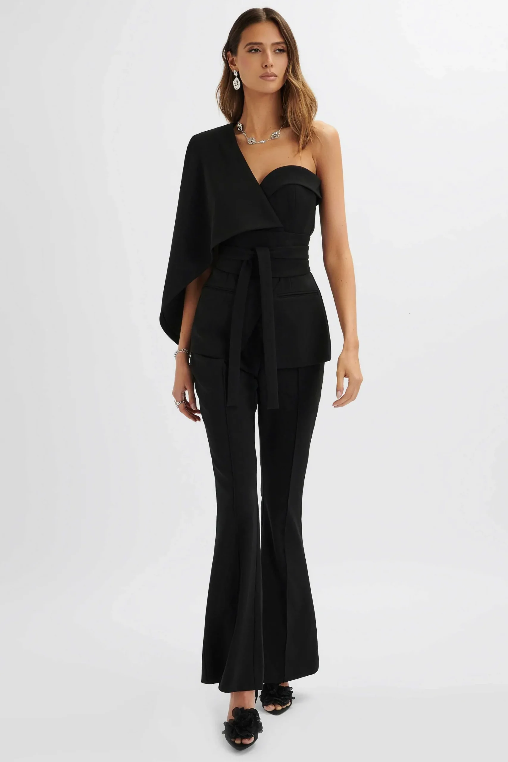 Juno Obi Belted Asymmetric Cape Blazer In Black<Lavish Alice Shop