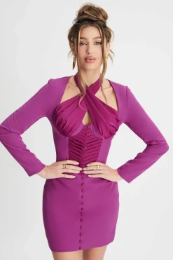 Kali Satin Mix Halterneck Mini Dress In Purple<Lavish Alice Online