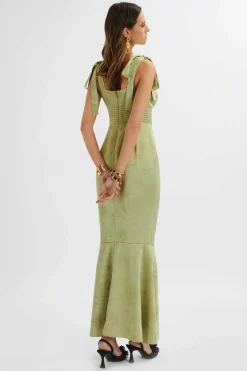 Kamila Tie Strap Micro Button Satin Maxi Dress In Green Floral<Lavish Alice Best Sale