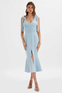 Kamila Tie Strap Micro Button Midi Dress In Deep Corn Flower Blue<Lavish Alice Cheap