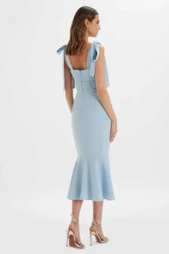Kamila Tie Strap Micro Button Midi Dress In Deep Corn Flower Blue<Lavish Alice Cheap