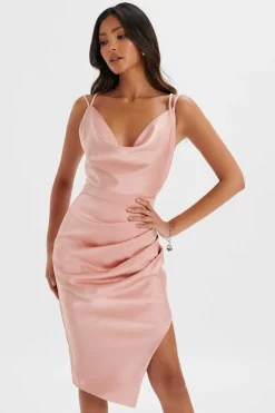 Katrina Strappy Cowl Neck Satin Midi Dress In Pink<Lavish Alice Hot