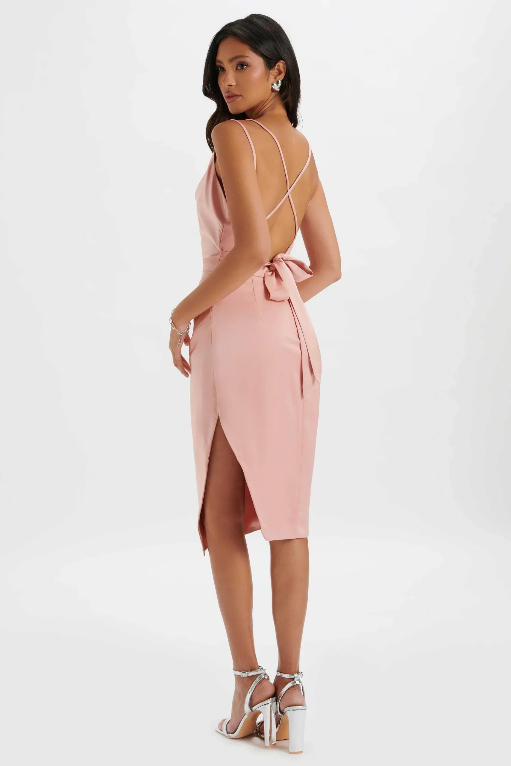 Katrina Strappy Cowl Neck Satin Midi Dress In Pink<Lavish Alice Hot