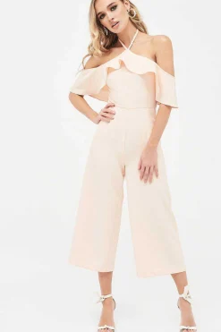 Kennedy Bardot Frill Halterneck Culotte Leg Jumpsuit In Nude<Lavish Alice Hot