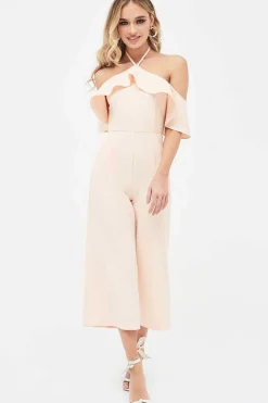 Kennedy Bardot Frill Halterneck Culotte Leg Jumpsuit In Nude<Lavish Alice Hot