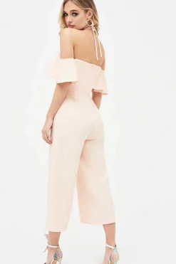 Kennedy Bardot Frill Halterneck Culotte Leg Jumpsuit In Nude<Lavish Alice Hot
