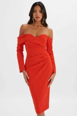 Kiara Sweetheart Neckline Bardot Midi Dress In Red<Lavish Alice Discount