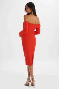 Kiara Sweetheart Neckline Bardot Midi Dress In Red<Lavish Alice Discount