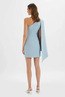Laila Twist Front One Shoulder Cape Mini Dress In Blue<Lavish Alice Fashion