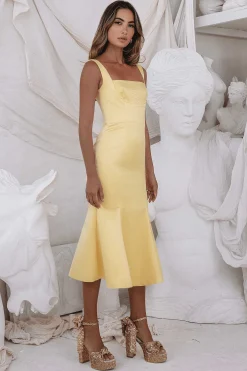 Lainey Stitch Detail Midi Slip Dress In Yellow<Lavish Alice Flash Sale