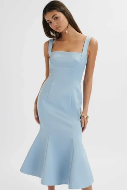 Lainey Structured Satin Midi Slip Dress In Cornflower Blue<Lavish Alice Clearance