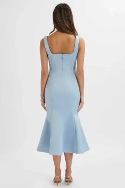 Lainey Structured Satin Midi Slip Dress In Cornflower Blue<Lavish Alice Clearance