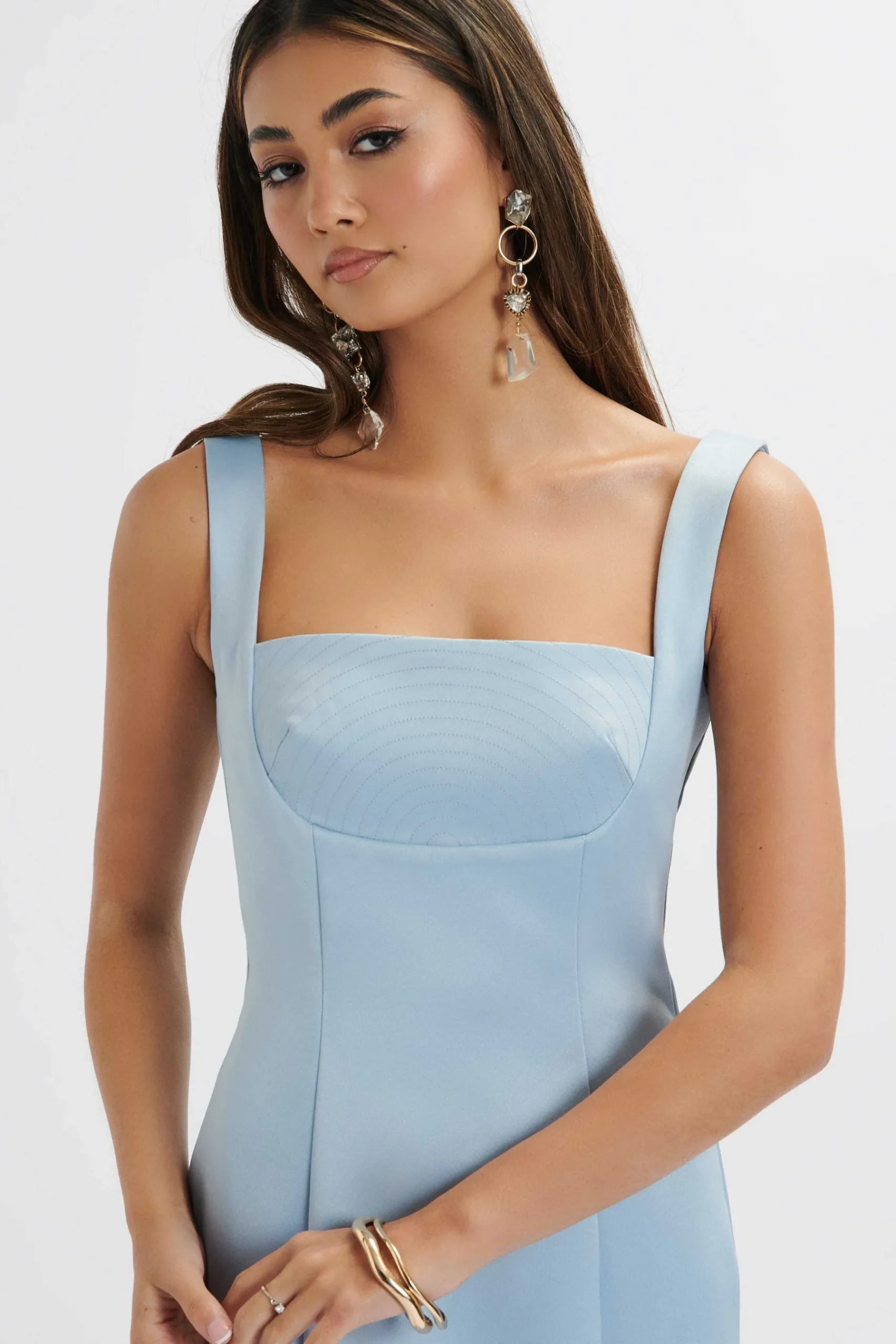 Lainey Structured Satin Midi Slip Dress In Cornflower Blue<Lavish Alice Clearance