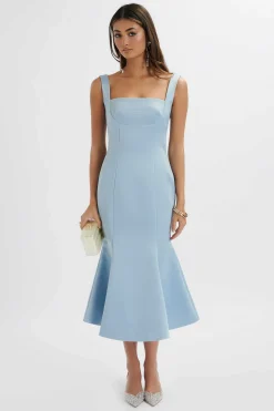 Lainey Structured Satin Midi Slip Dress In Cornflower Blue<Lavish Alice Clearance