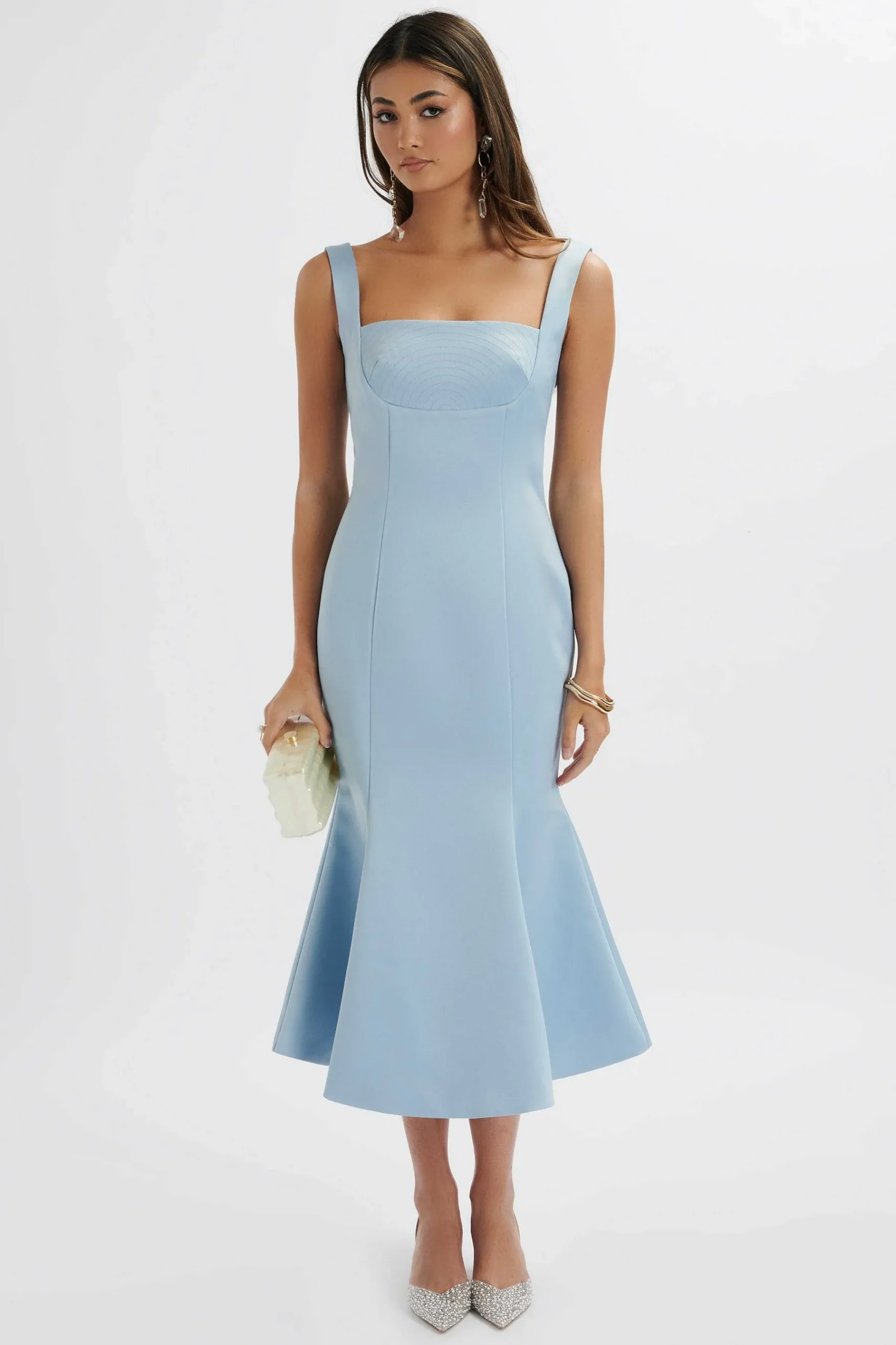 Lainey Structured Satin Midi Slip Dress In Cornflower Blue<Lavish Alice Clearance