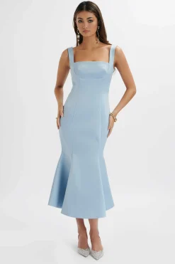 Lainey Structured Satin Midi Slip Dress In Cornflower Blue<Lavish Alice Clearance