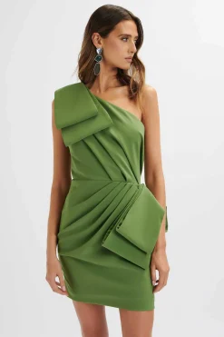 Lana Oversized Statement Bow Mini Dress In Green<Lavish Alice Online