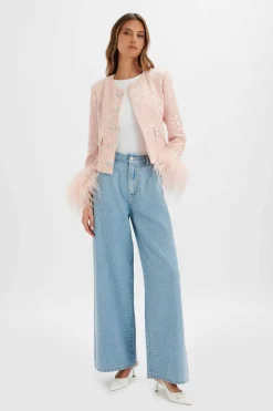 Laria Sequin Boucle Jacket With Feather Cuffs In Pink<Lavish Alice Flash Sale