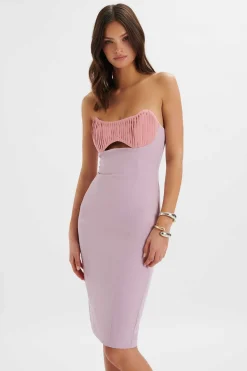 Layla Colour Block Pleated Bandeau Dress In Lilac<Lavish Alice Store