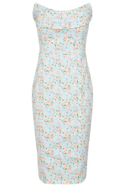 Leilani Cowl Bandeau Midi Dress In Blue Floral<Lavish Alice Online