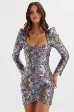 Lennon Jaquard Corset Wrap Mini Dress In Blue Purple<Lavish Alice Flash Sale