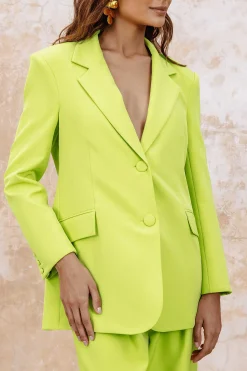 Liana Tailored Masculine Blazer In Chartreuse<Lavish Alice Cheap