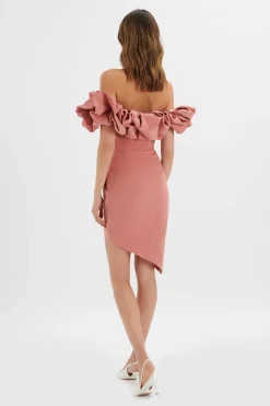 Lilly Extreme Ruffle Bardot Midi Dress In Rose Pink<Lavish Alice Store