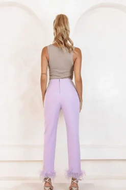 Lily Feather Trim Trousers In Lilac<Lavish Alice Online