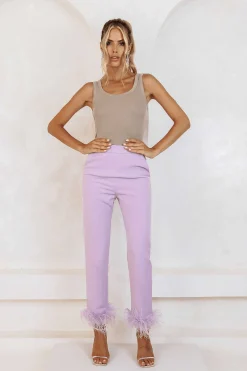 Lily Feather Trim Trousers In Lilac<Lavish Alice Online