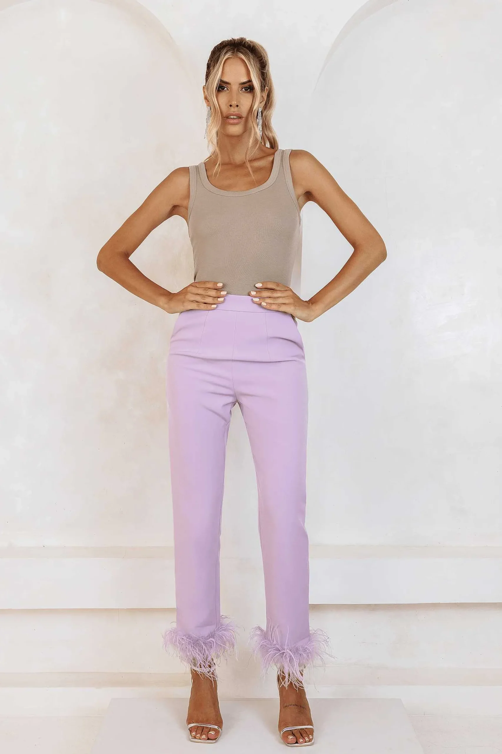 Lily Feather Trim Trousers In Lilac<Lavish Alice Online