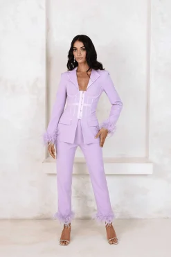 Lily Feather Trim Trousers In Lilac<Lavish Alice Online