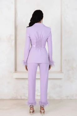 Lily Feather Trim Trousers In Lilac<Lavish Alice Online