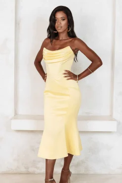 Lucia Cowl Corset Satin Midi Dress In Yellow<Lavish Alice Cheap