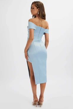 Lucille Bardot Bandeau Pleated Midi Dress In Cornflower Blue<Lavish Alice Discount