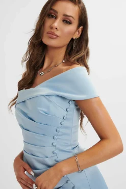 Lucille Bardot Bandeau Pleated Midi Dress In Cornflower Blue<Lavish Alice Discount