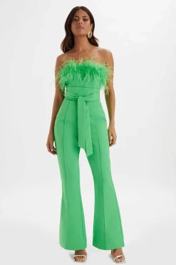 Lucinda Feather Bandeau Fit And Flare Jumpsuit In Apple Green<Lavish Alice Best Sale