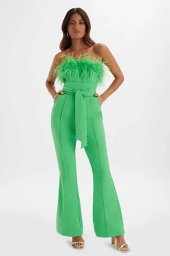 Lucinda Feather Bandeau Fit And Flare Jumpsuit In Apple Green<Lavish Alice Best Sale