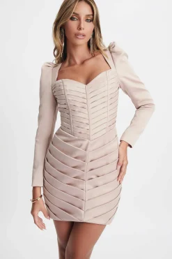 Luna Pleated Bonded Satin Mini Dress In Bronze<Lavish Alice New