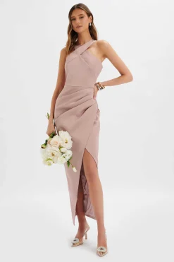 Madeline Satin Cross Front Wrap Maxi Dress In Dusty Purple<Lavish Alice Clearance